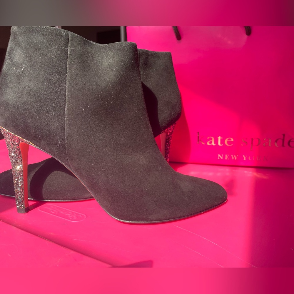 Kate Spade suede bootie with sparkle heel